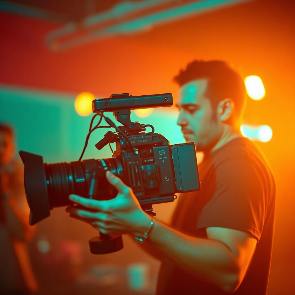 Cinematographer behind a cinema camera
